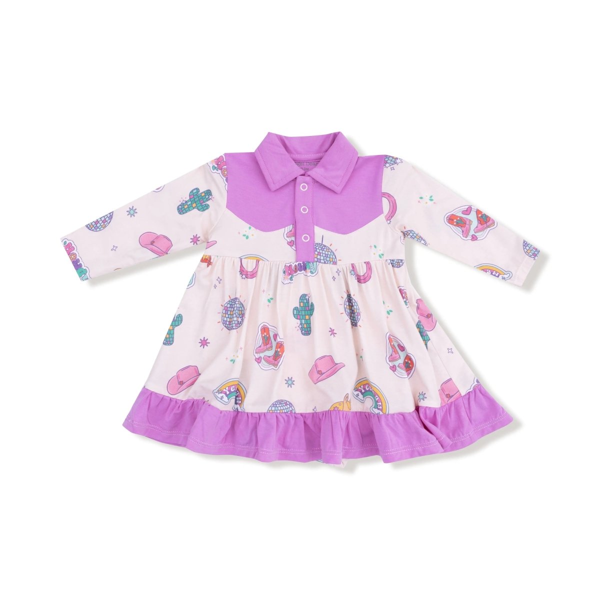 Angel Dear Angel Dear Long Sleeve Cowboy Bodysuit Dress Baby Girls - Everetts Place Boutique - 