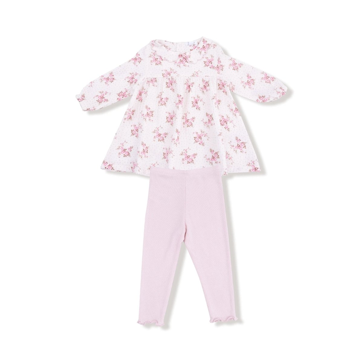 Angel Dear Angel Dear Long Sleeve Petal Collar Dress And Leggings Set - Everetts Place Boutique - 