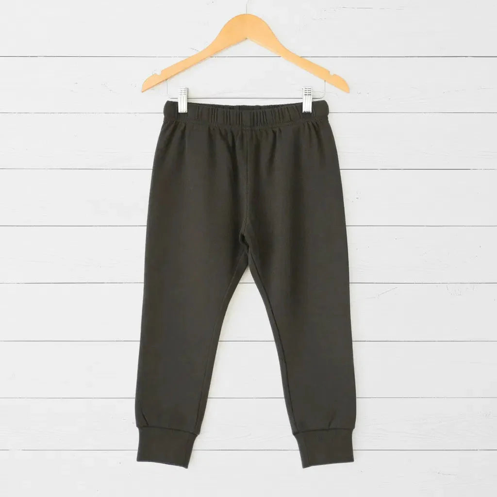 Midnight dark-colored relaxed fit baby joggers with an elastic waist and drawstring