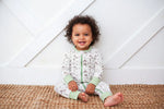 Convertible baby coverall with front zipper and Everglee print, shown in footed style