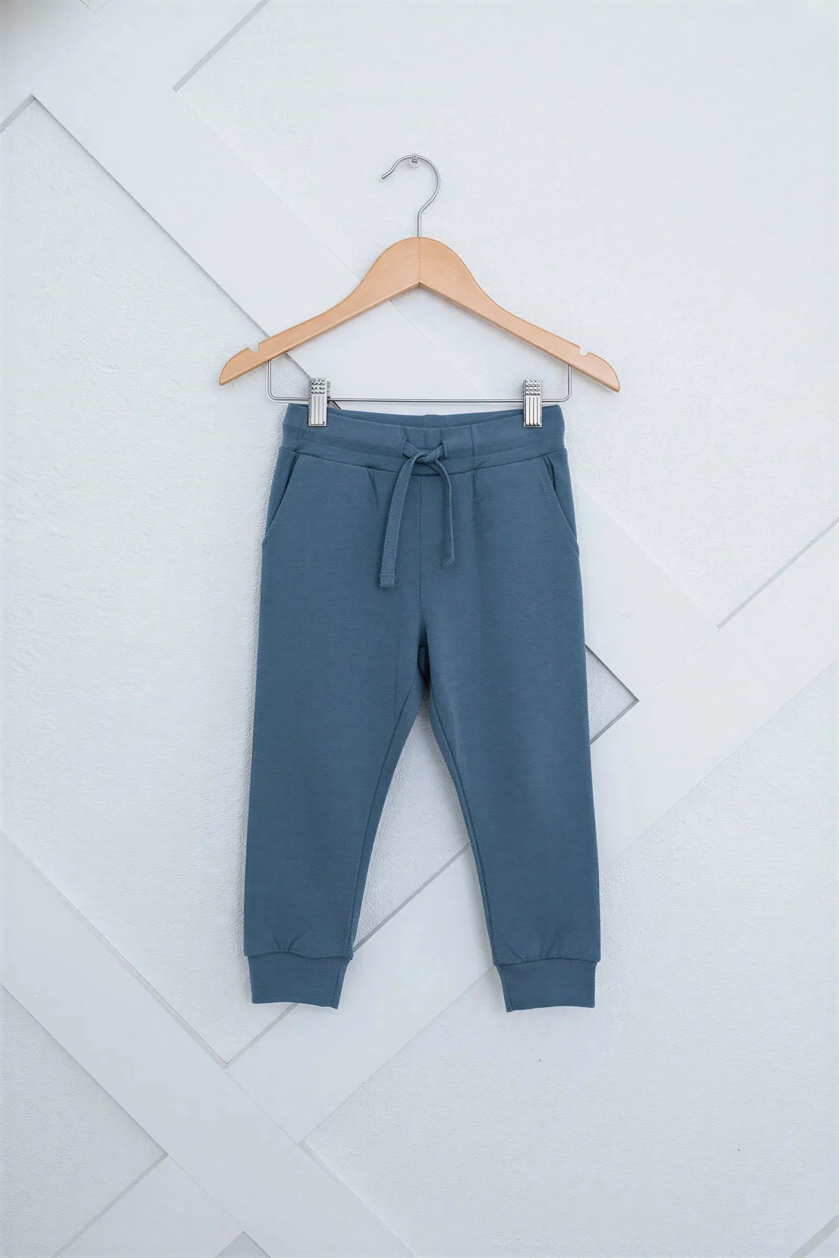 Slate gray relaxed fit baby joggers with elastic drawstring waist