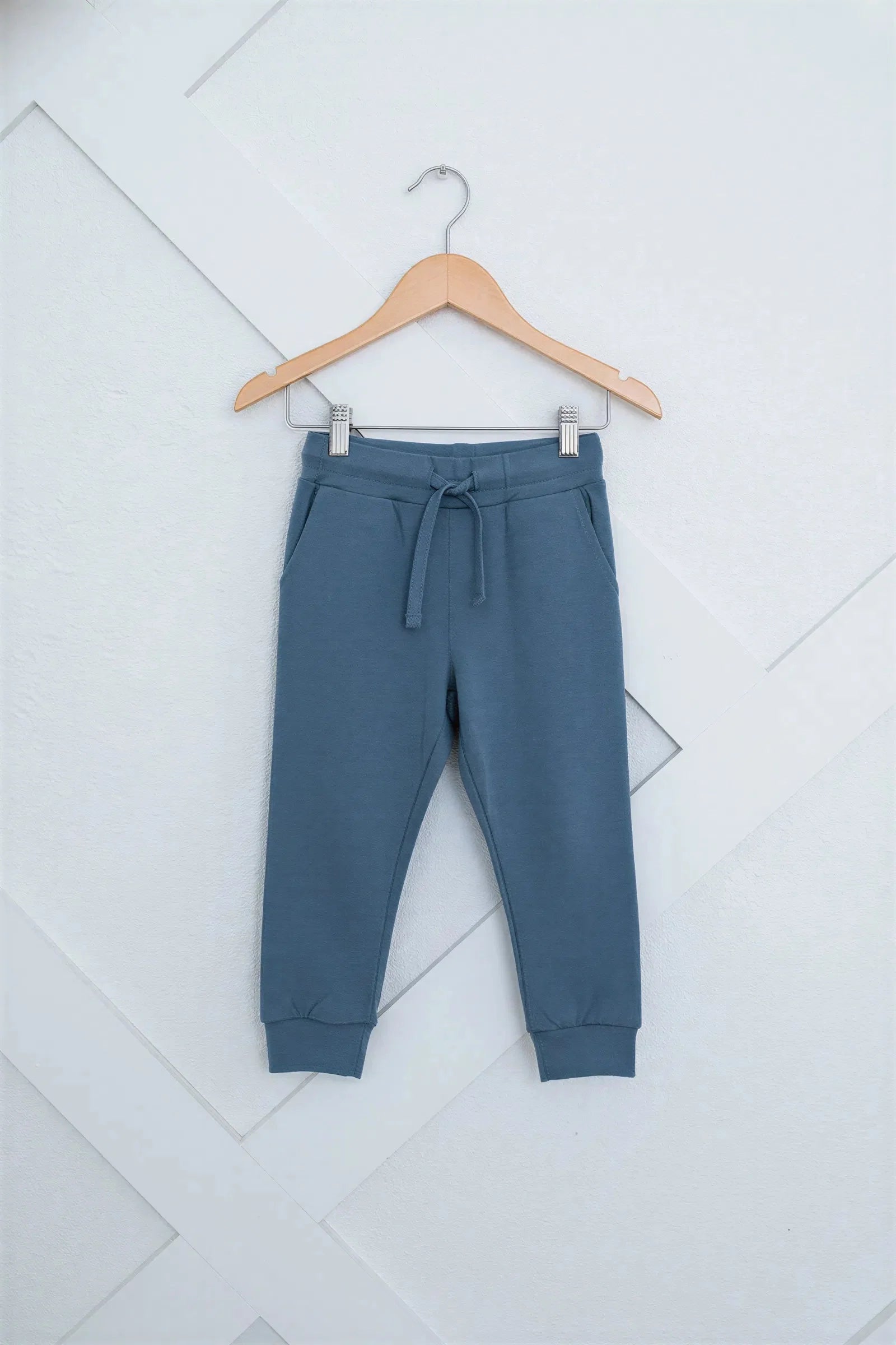 Slate gray relaxed fit baby joggers with elastic drawstring waist