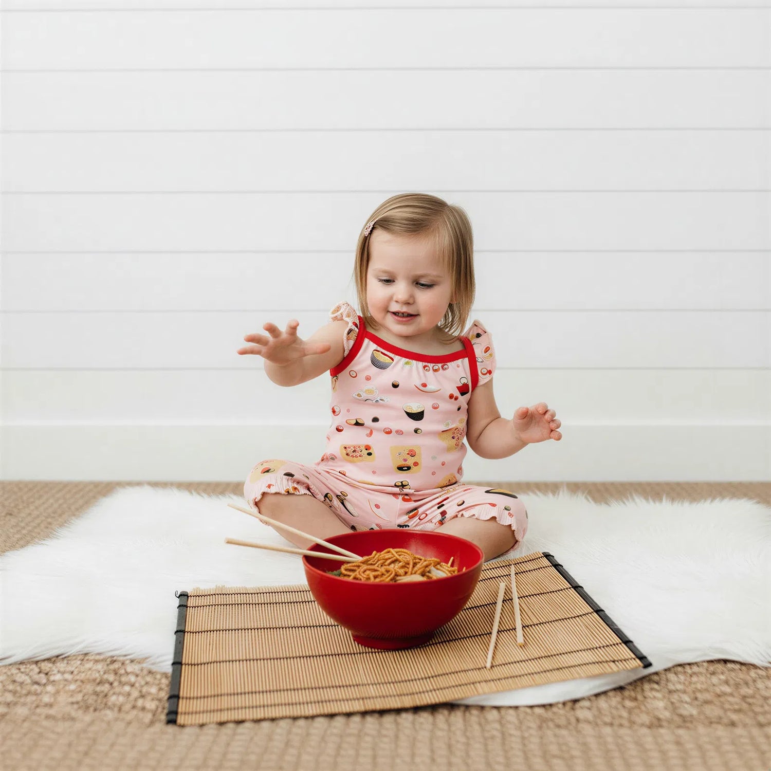 Bamboo Bubble Romper, Sushi Ramen Print