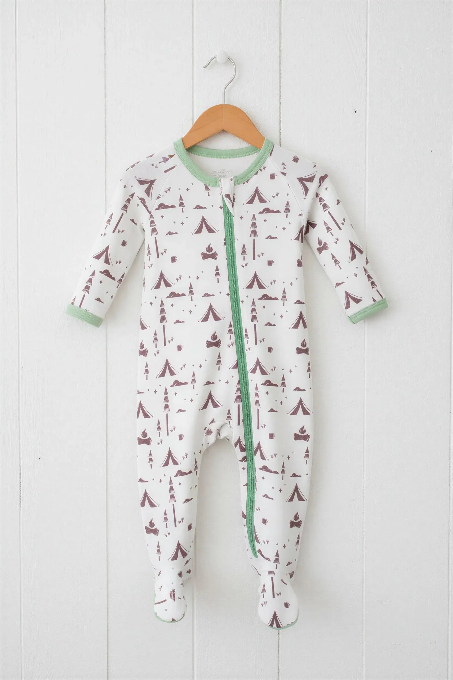 Baby footie pajamas with a full-length two-way front zipper and covered feet