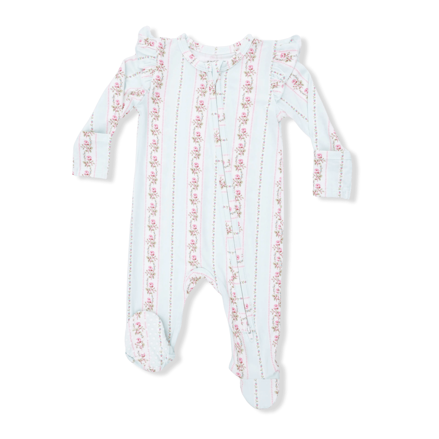 Angel Dear Antoinette Stripe - 2 Way Ruffle Sleeve Zipper Footie - 
