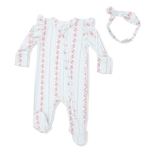 Angel Dear Antoinette Stripe - 2 Way Ruffle Sleeve Zipper Footie & Headband Set - 