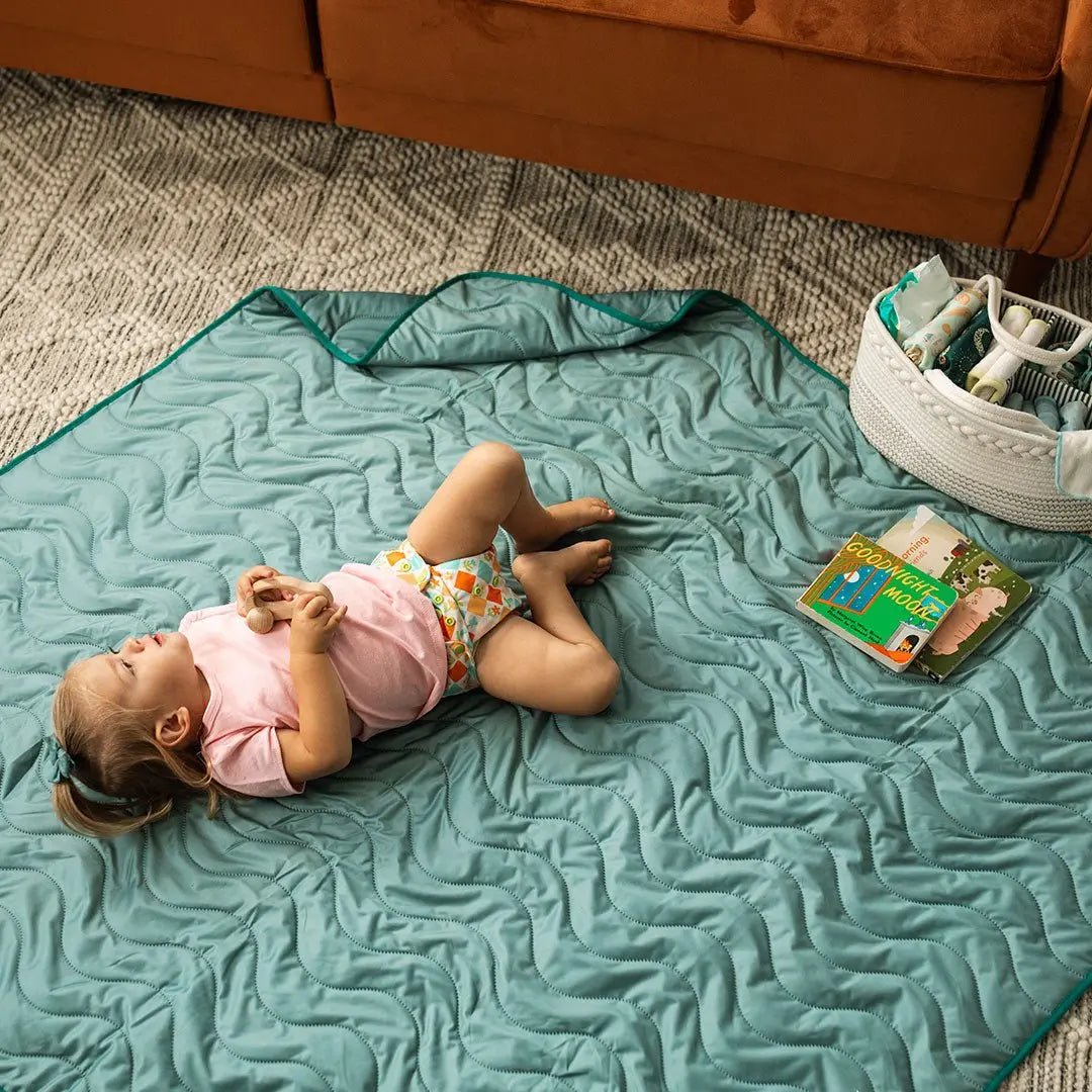 Kinder Cloth Diaper Co. Anywhere Adventure Play Mat, Featuring Quilted Wipeable Machine Washable Fabric - 