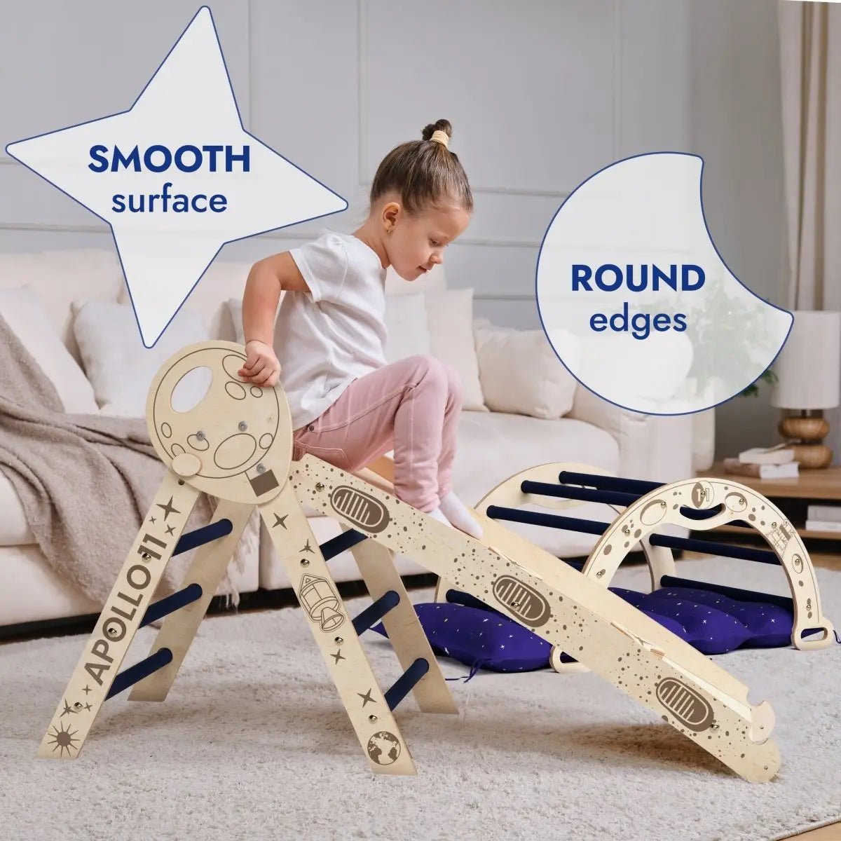 Goodevas Apollo 4in1 Climbing Set: Pikler Triangle, Arch, Slide Board, and Cushion for Little Toddlers Astronauts