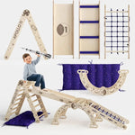 Goodevas Apollo 5in1 Climbing Set: Pikler Triangle, Net, Arch, Slide Board, and Cushion for Little Astronauts