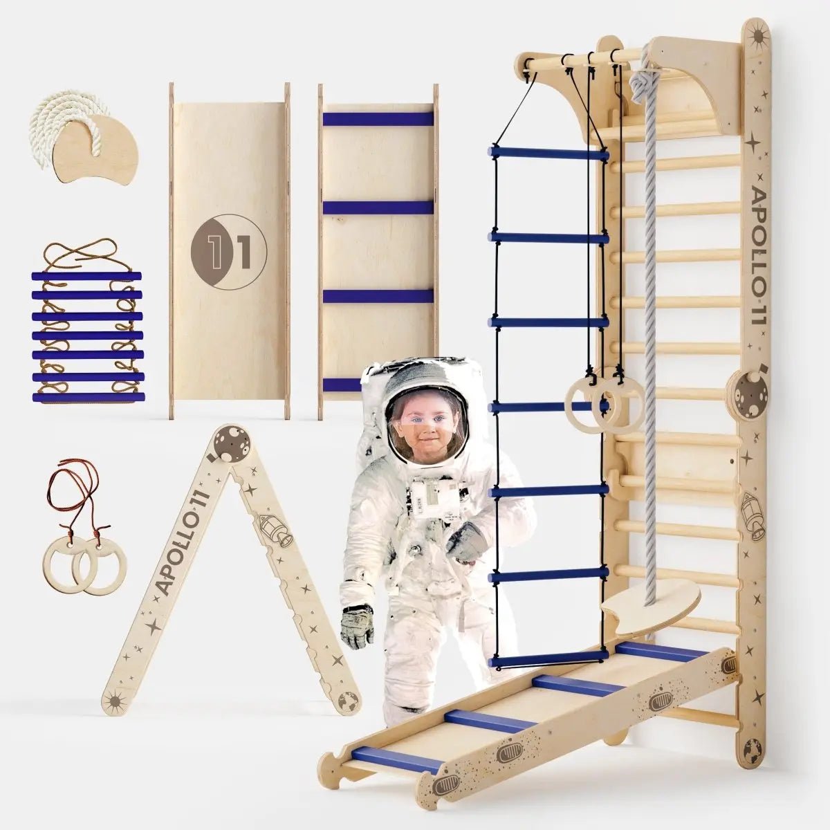 Goodevas Apollo Swedish Wall / Climbing ladder for Little Austronauts + Moon swing Set + Slide Board - 