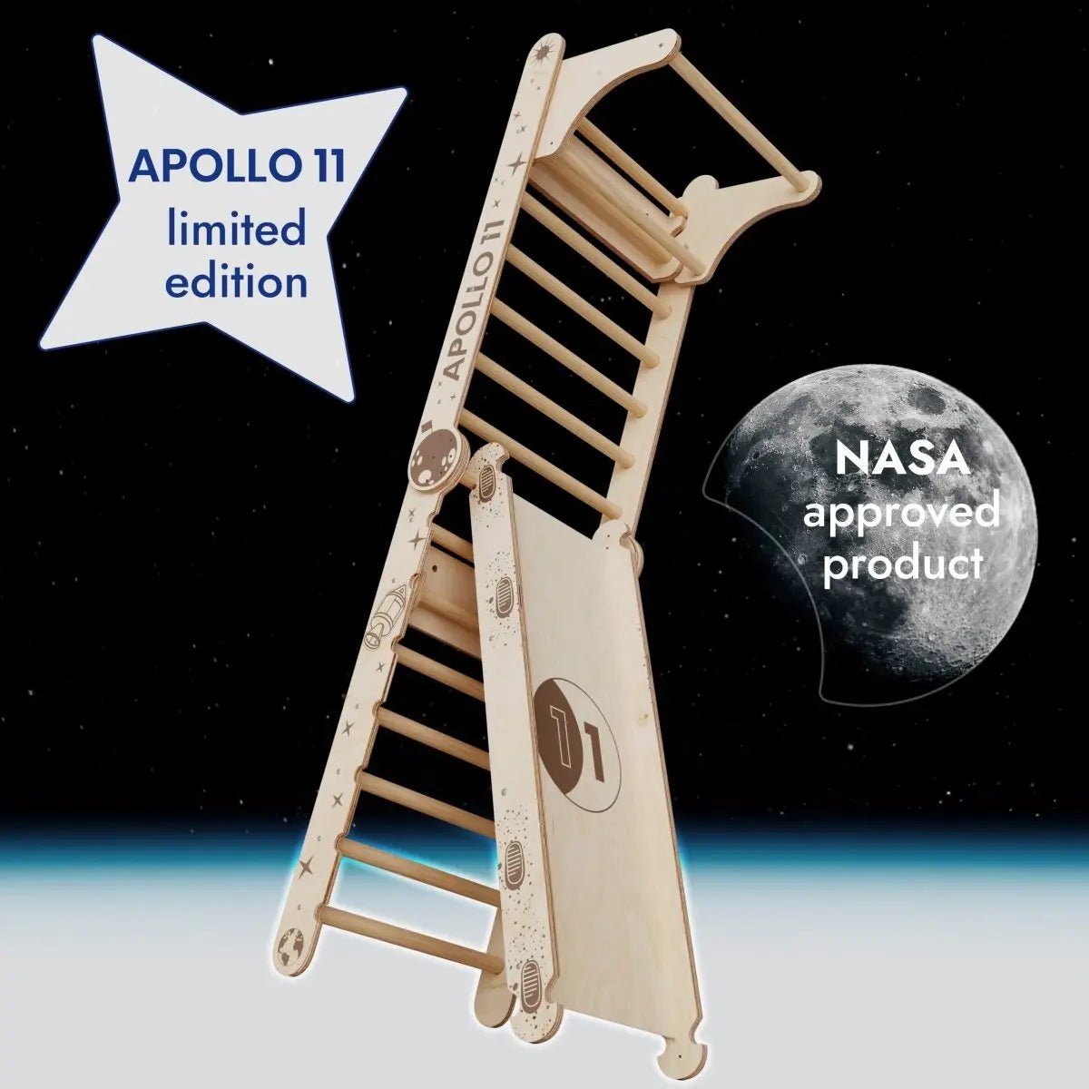 Goodevas Apollo Swedish Wall / Climbing ladder for Little Austronauts + Moon swing Set + Slide Board - 