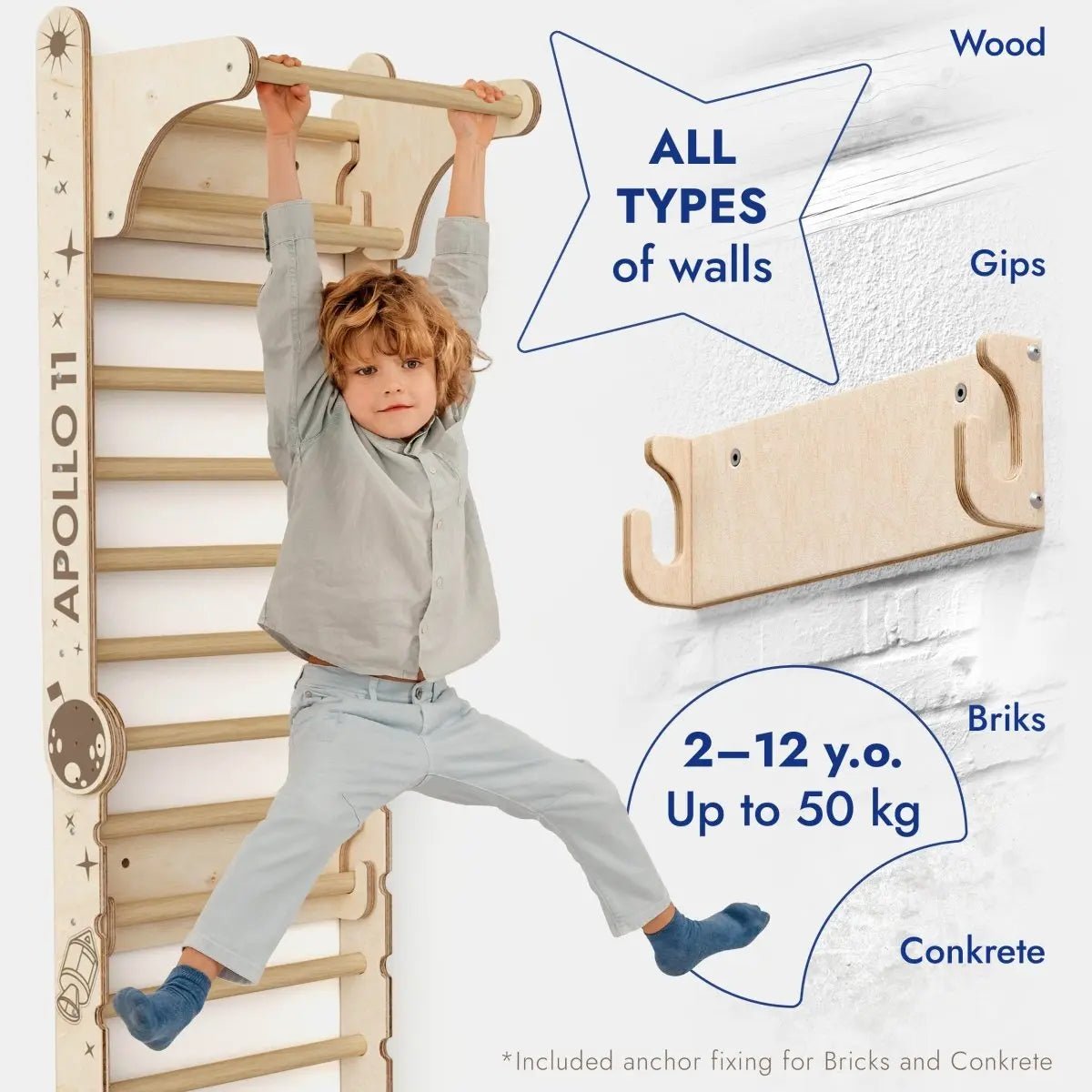 Goodevas Apollo Swedish Wall / Climbing ladder for Little Austronauts + Moon swing Set + Slide Board - 