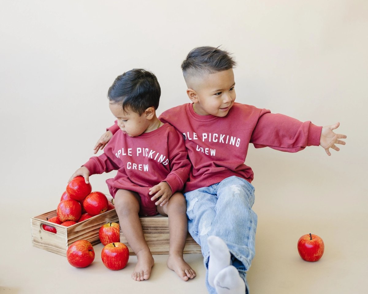 Little Joy Co. Apple Picking Crew Sweatshirt Romper With Snap Closure - Everetts Place Boutique - 