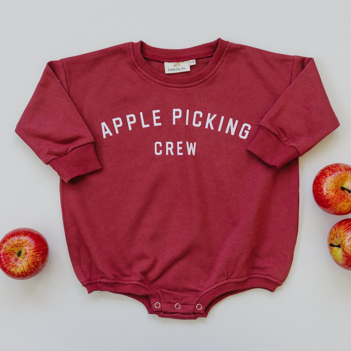 Little Joy Co. Apple Picking Crew Sweatshirt Romper With Snap Closure - Everetts Place Boutique - 
