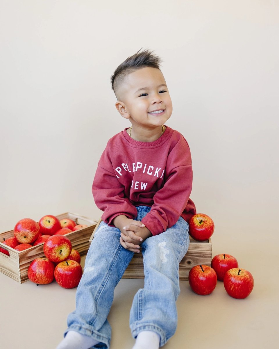 Little Joy Co. Apple Picking Lightweight Crewneck Sweatshirt For Kids - Everetts Place Boutique - 