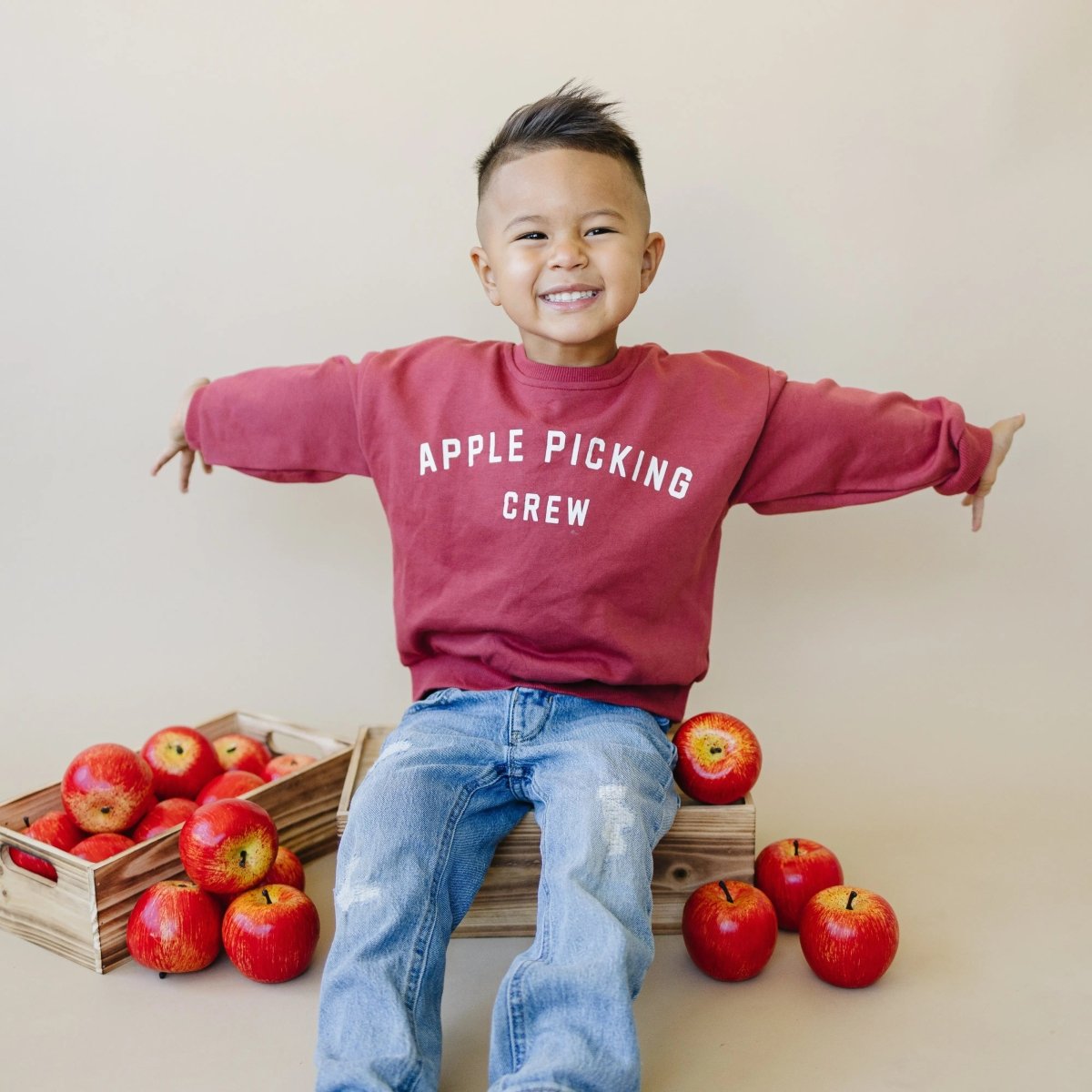 Little Joy Co. Apple Picking Lightweight Crewneck Sweatshirt For Kids - Everetts Place Boutique - 