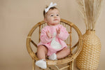 Little Joy Co. Applique Bunny Sweatshirt Romper With Embroidered Bow - Everetts Place Boutique - 