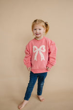 Applique Floral Bow Crewneck Sweatshirt Soft Cozy Warm - Everetts Place Boutique - 