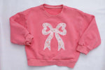 Little Joy Co. Applique Floral Bow Crewneck Sweatshirt Soft Cozy Warm - Everetts Place Boutique - 