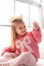 Little Joy Co. Applique Floral Bow Crewneck Sweatshirt Soft Cozy Warm - Everetts Place Boutique - 