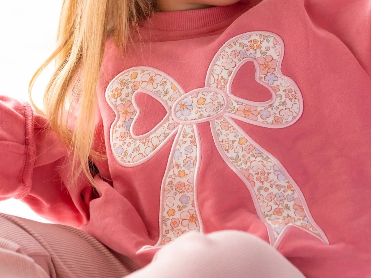 Little Joy Co. Applique Floral Bow Crewneck Sweatshirt Soft Cozy Warm - Everetts Place Boutique - 
