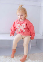 Little Joy Co. Applique Floral Bow Crewneck Sweatshirt Soft Cozy Warm - Everetts Place Boutique - 