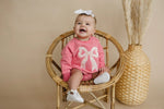Little Joy Co. Applique Floral Bow Sweatshirt Romper Cozy Winter Wear - Everetts Place Boutique - 