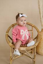 Little Joy Co. Applique Floral Bow Sweatshirt Romper Cozy Winter Wear - Everetts Place Boutique - 