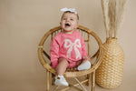 Little Joy Co. Applique Floral Bow Sweatshirt Romper Cozy Winter Wear - Everetts Place Boutique - 
