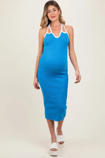 PinkBlush Aqua Contrast Trim Keyhole Cutout Maternity Midi Dress - 