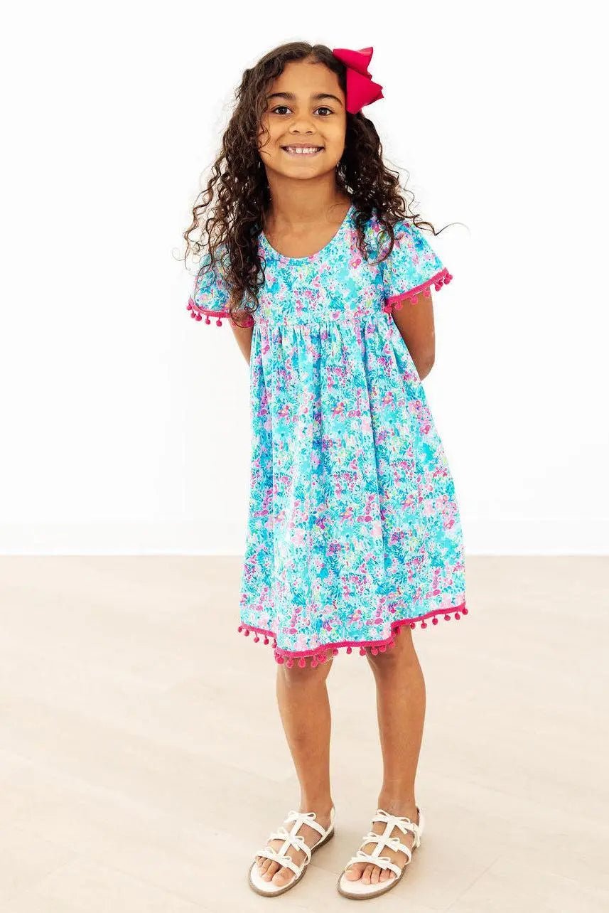 Mila & Rose ® Aqua Garden Pom Pom Dress - 