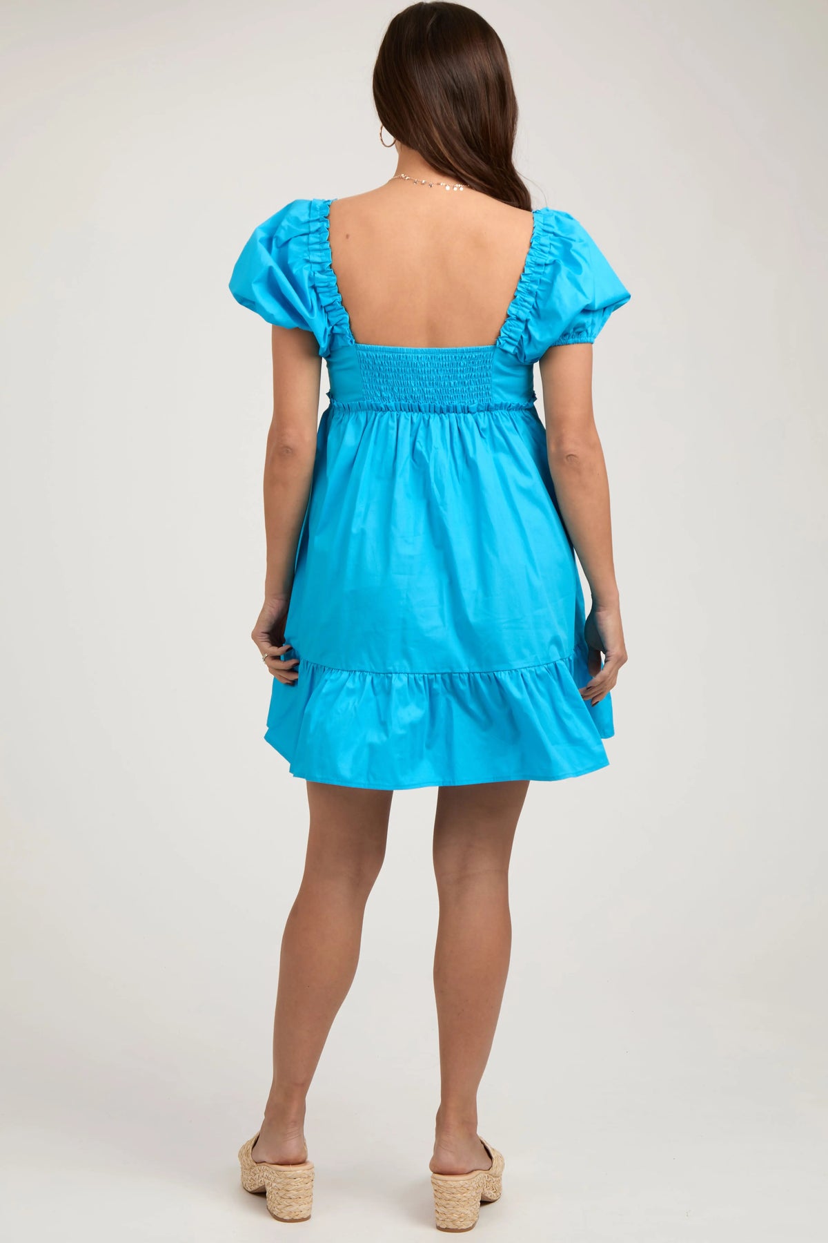 PinkBlush Aqua Puff Sleeve Ruffle Accent Maternity Mini Dress - 