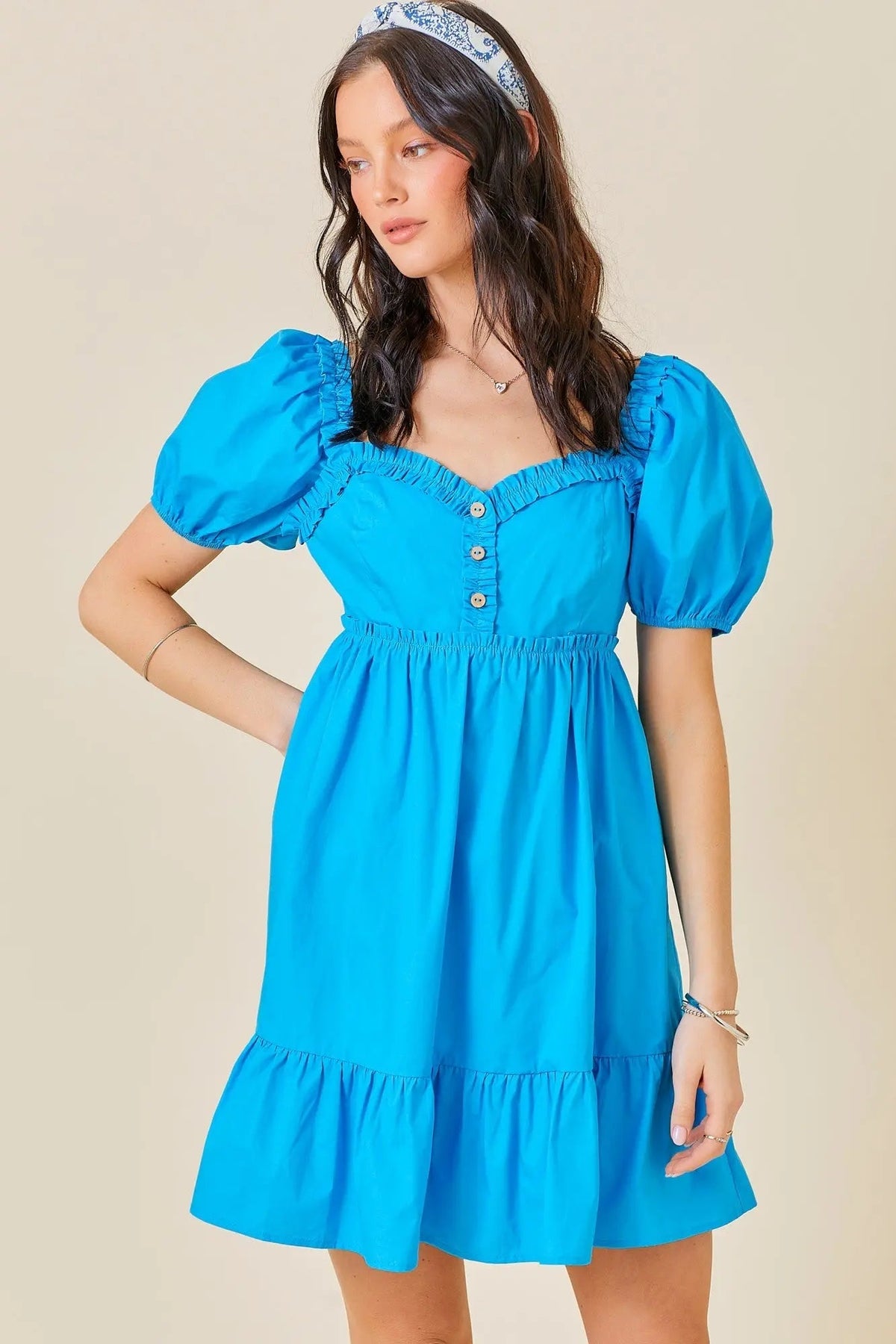 PinkBlush Aqua Puff Sleeve Ruffle Accent Maternity Mini Dress - 