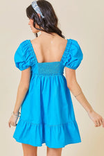 PinkBlush Aqua Puff Sleeve Ruffle Accent Mini Dress - 