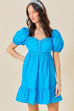 Aqua Puff Sleeve Ruffle Accent Mini Dress - Blue, Dress, Day Dress, Fashion, One-piece garment | Everetts Place