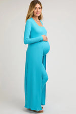 PinkBlush Aqua Ribbed Sleeveless Dress Cardigan Maternity Set - 