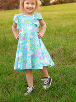Rylee Faith Designs Aqua Spring Chicken Floral Farm Print Girls DressEveretts Place