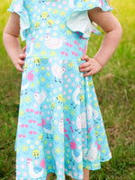 Rylee Faith Designs Aqua Spring Chicken Floral Farm Print Girls DressEveretts Place