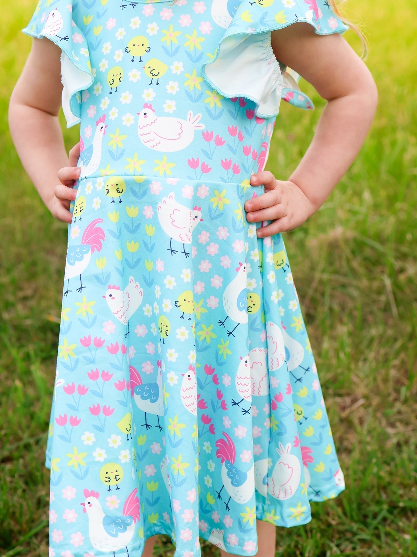 Rylee Faith Designs Aqua Spring Chicken Floral Farm Print Girls DressEveretts Place