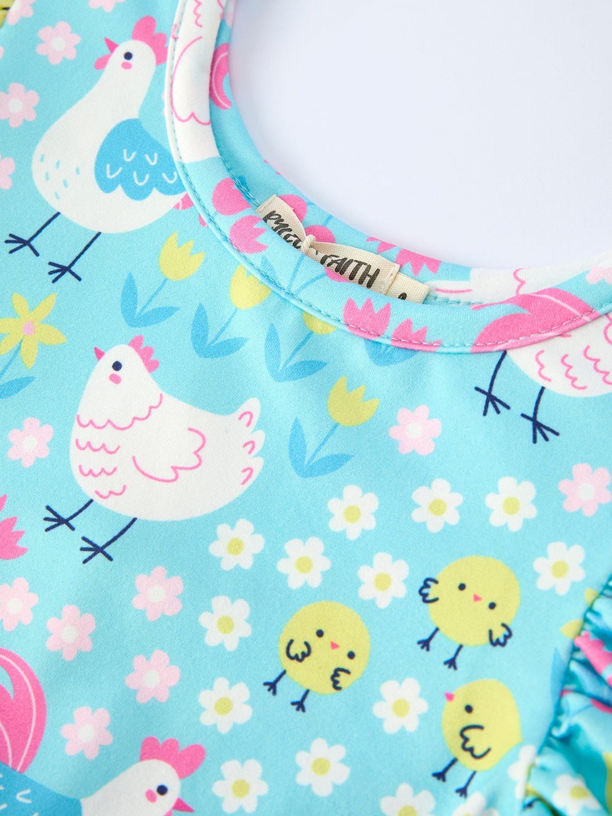 Rylee Faith Designs Aqua Spring Chicken Floral Farm Print Girls DressEveretts Place