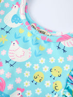 Rylee Faith Designs Aqua Spring Chicken Floral Farm Print Girls DressEveretts Place