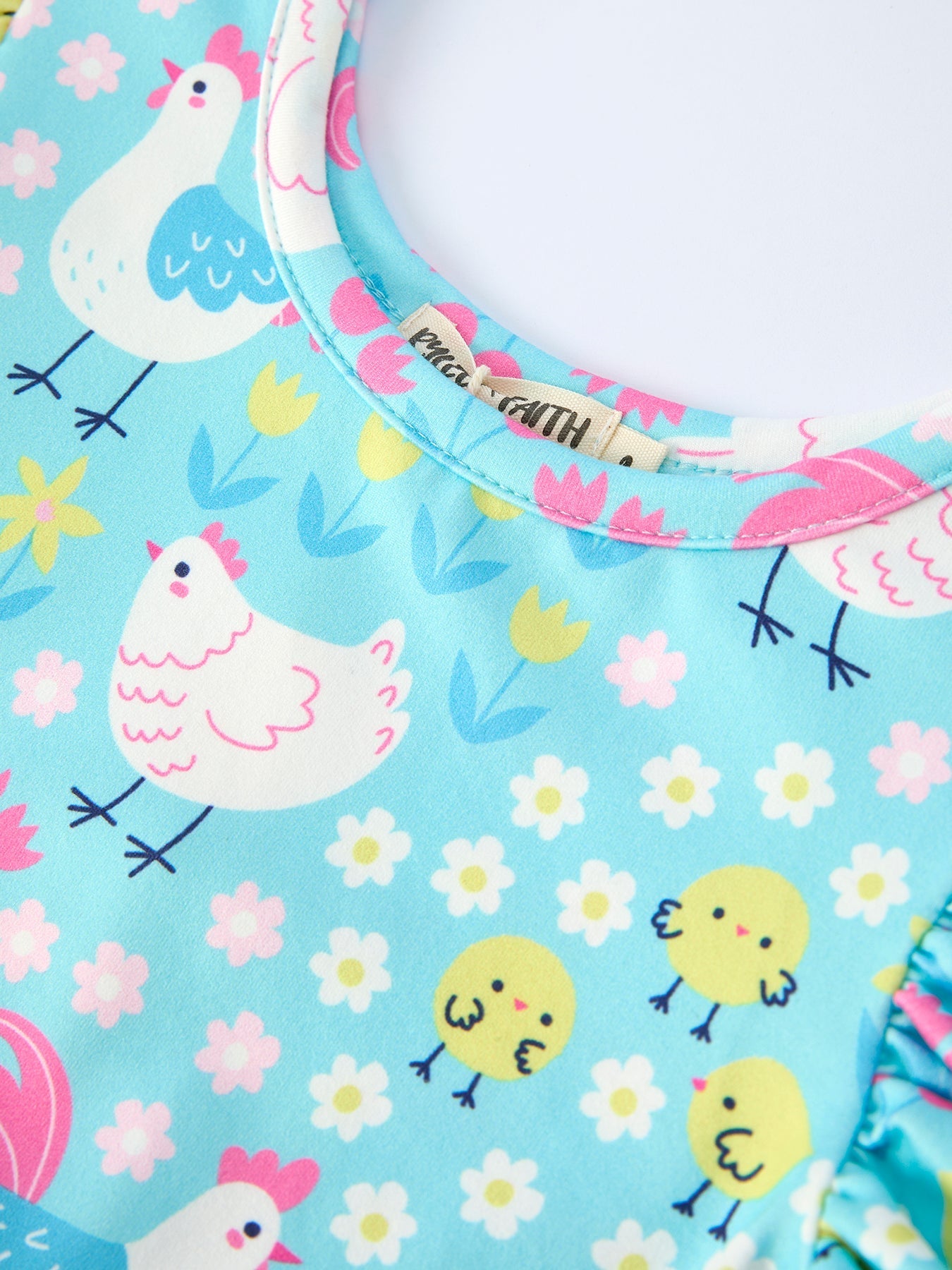 Rylee Faith Designs Aqua Spring Chicken Floral Farm Print Girls DressEveretts Place