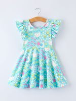 Rylee Faith Designs Aqua Spring Chicken Floral Farm Print Girls DressEveretts Place