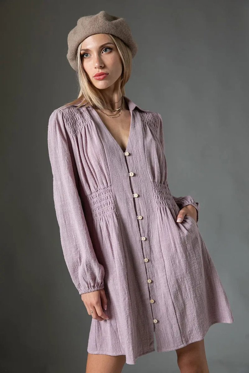 PinkBlush Ash Lilac Cotton Dress with Lightweight Comfort for Casual Summer Wear - 