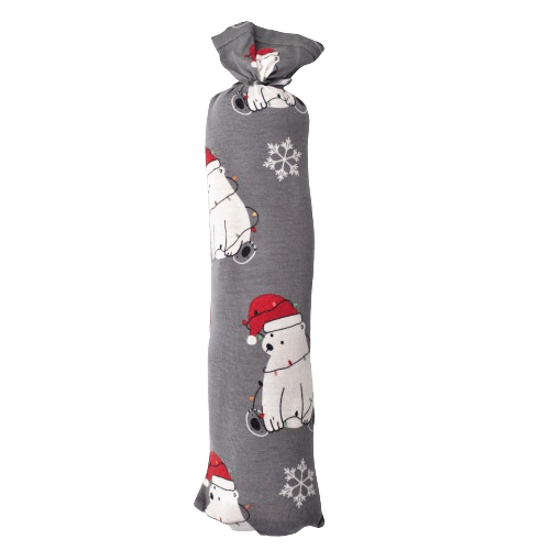 Square baby swaddle blanket with a bear pattern spread out flat