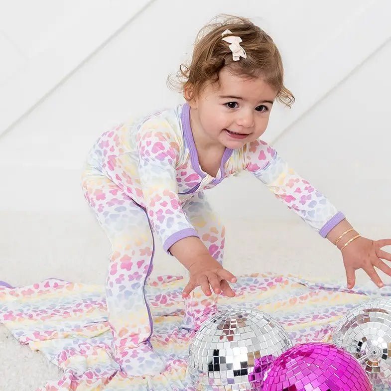 Bestaroo Aurora Footie Rainbow Leopard Print Bamboo Two Way Zipper Baby Onesie - 