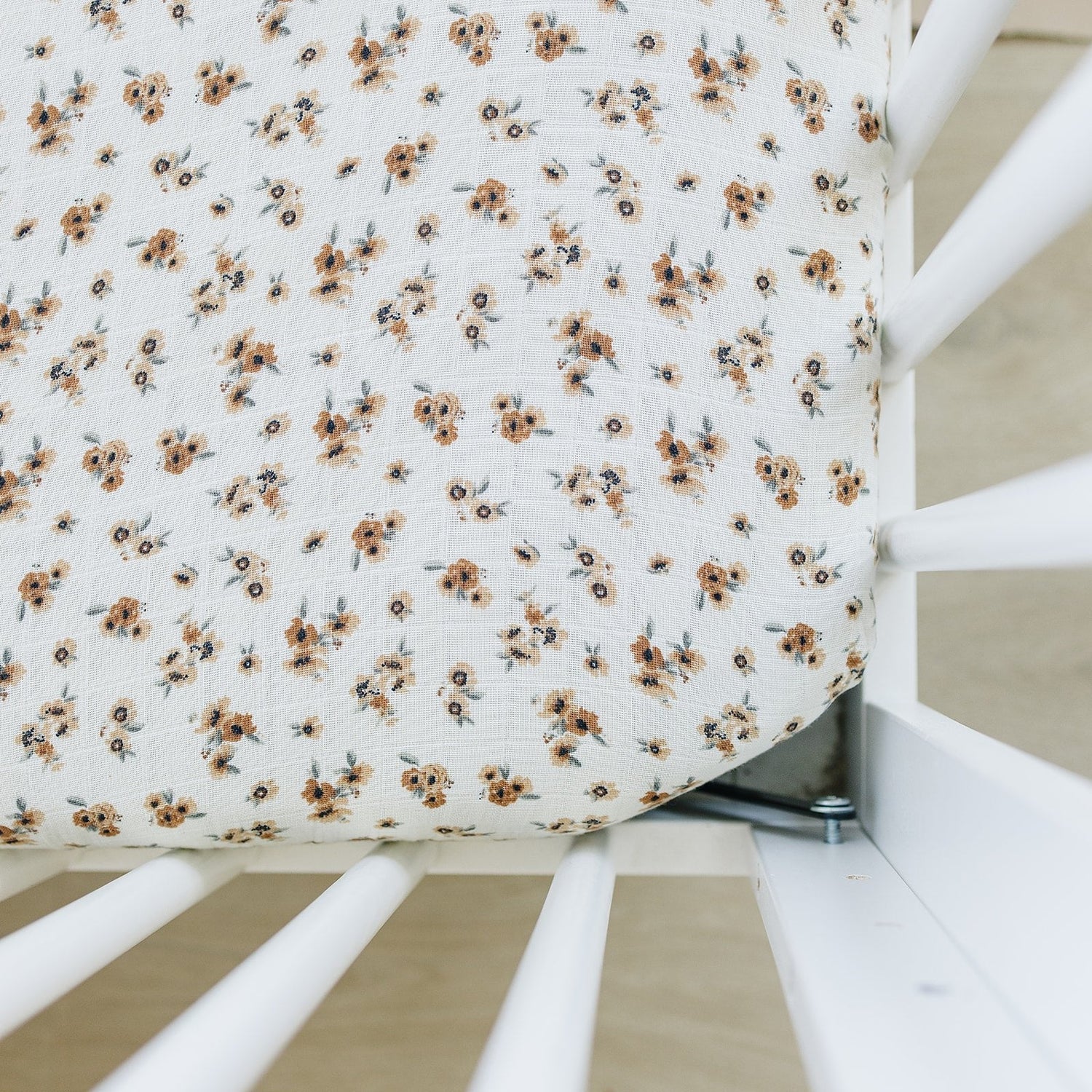 Mebie Baby Autumn Bloom Muslin Crib Sheet By Mebie Baby Breathable Soft Neutral Design - 
