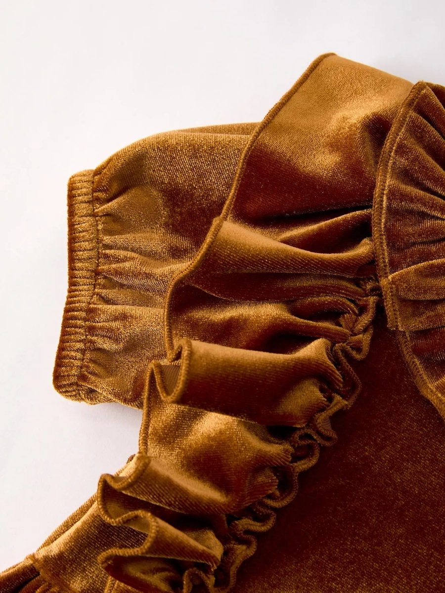 Rylee Faith Designs Autumn Brown Velvet Girls Dress for Stylish Comfort and Warmth - Everetts Place Boutique - 