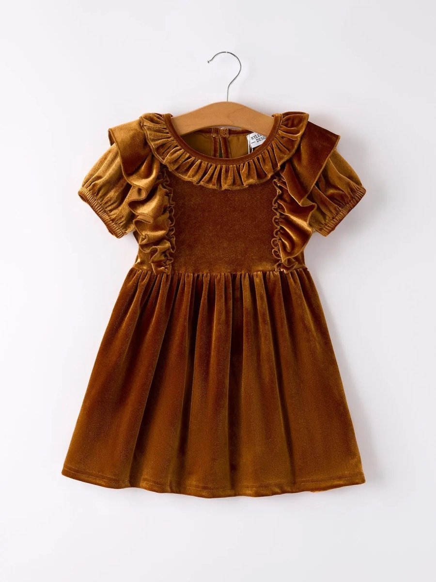Rylee Faith Designs Autumn Brown Velvet Girls Dress for Stylish Comfort and Warmth - Everetts Place Boutique - 