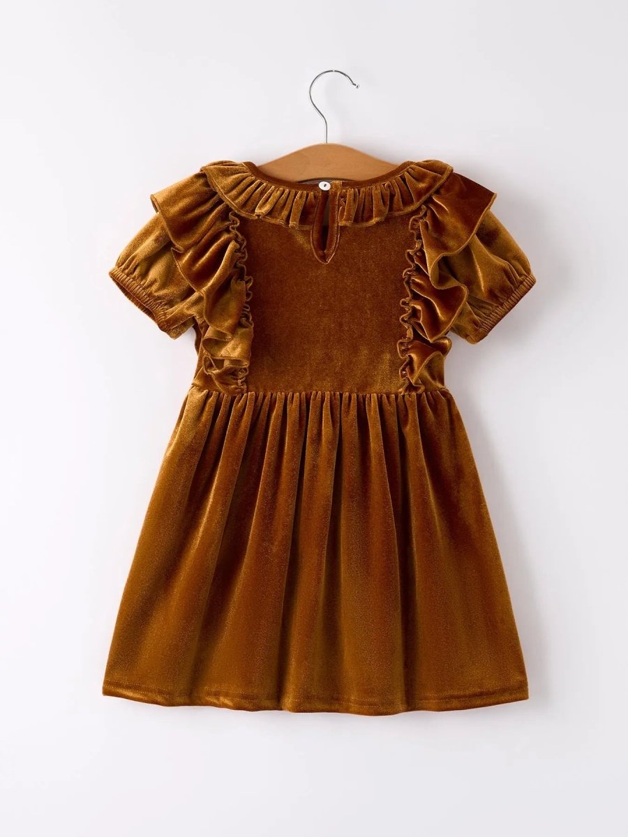 Rylee Faith Designs Autumn Brown Velvet Girls Dress for Stylish Comfort and Warmth - Everetts Place Boutique - 